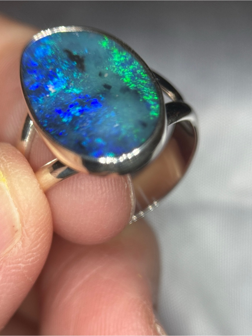 Sterling Silver Blue-Green Opal Oval Ring - Picture 7 of 12